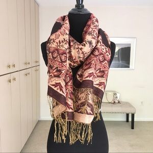 Burgundy and Gold Pashmina Shawl